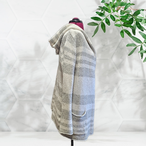 Eddie Bauer Lounge Sleepwear Cozy Hooded Open Front Cardigan Grey Stripe - Picture 5 of 16